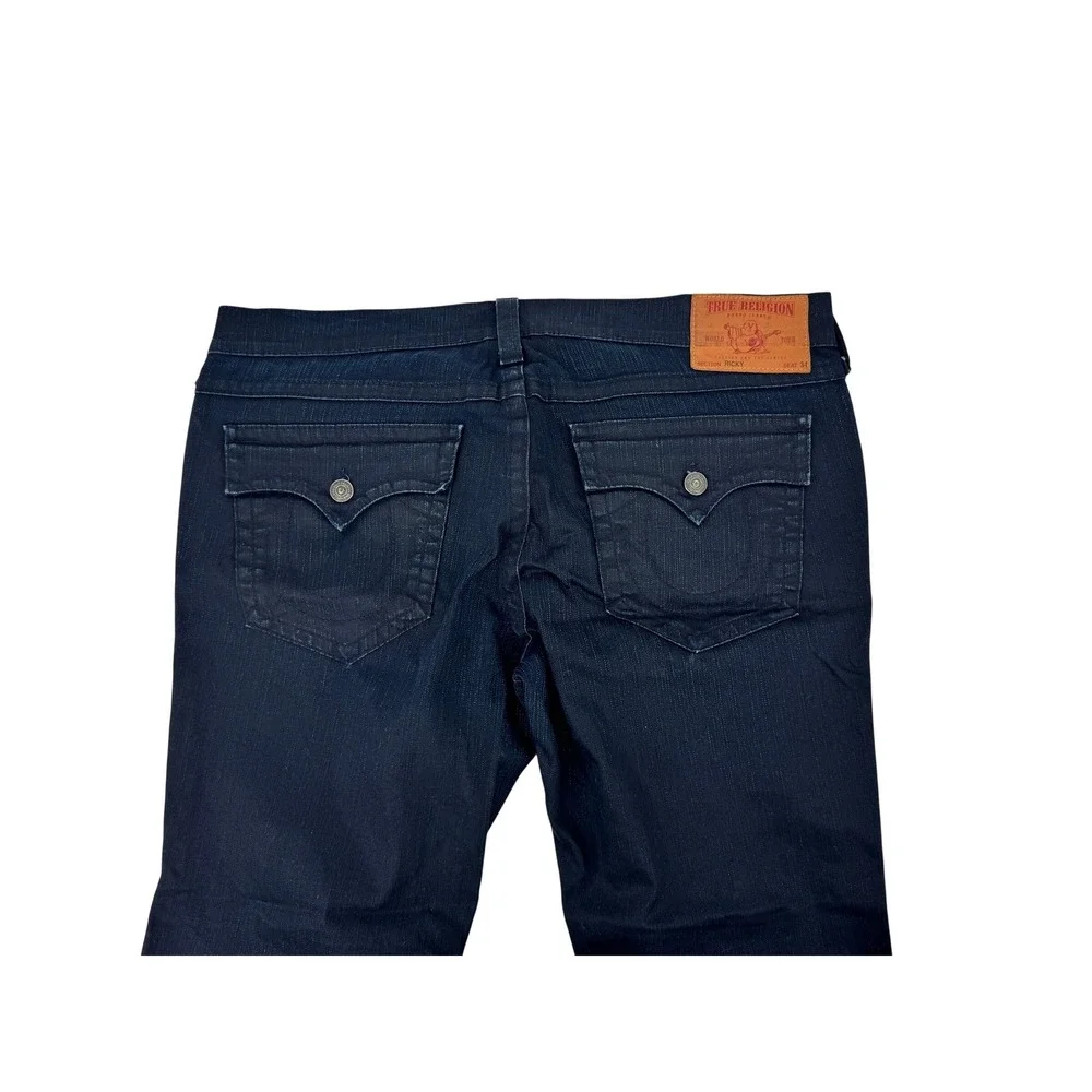 True Religion Jeans Mens 34x32 Blue Denim‎ Flap Pockets Ricky Distressed Hems
